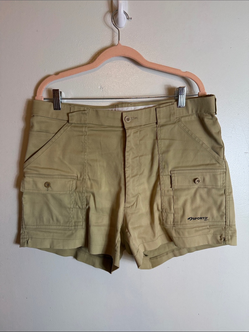 Vintage Y2K Mens Sportif USA Cargo Shorts Beige Khaki Outdoor Stretch 36 Casual